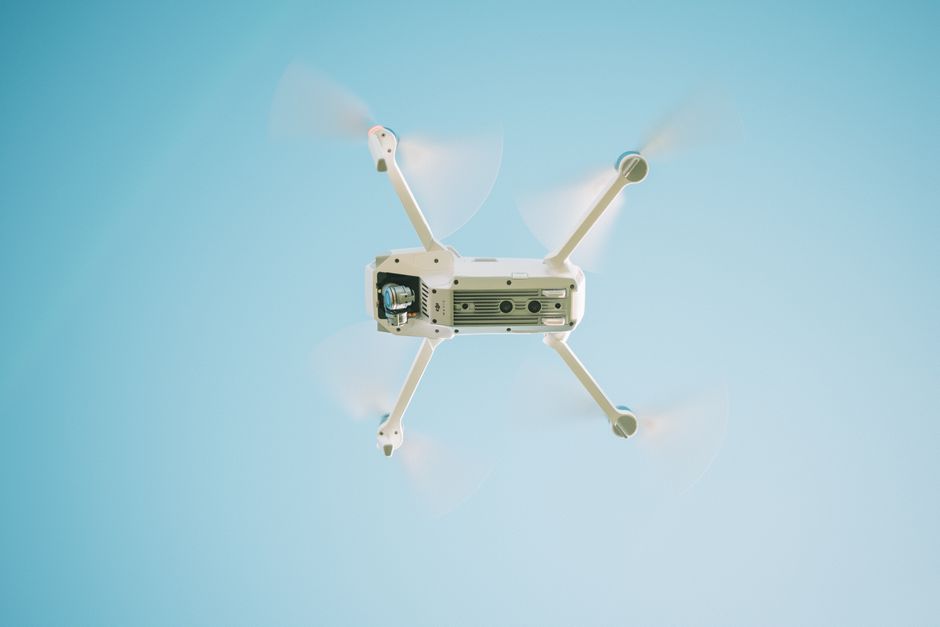 Drone technology in flight over terrain